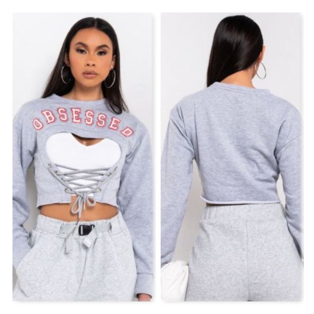 Rhinestone Lace Up Sweatshirt!